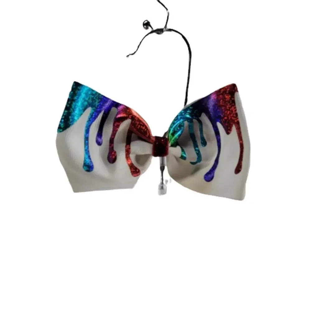 Girls' Youth Baby White Rainbow Metallic Rhinestone Clip-In Hair Bow Accessory